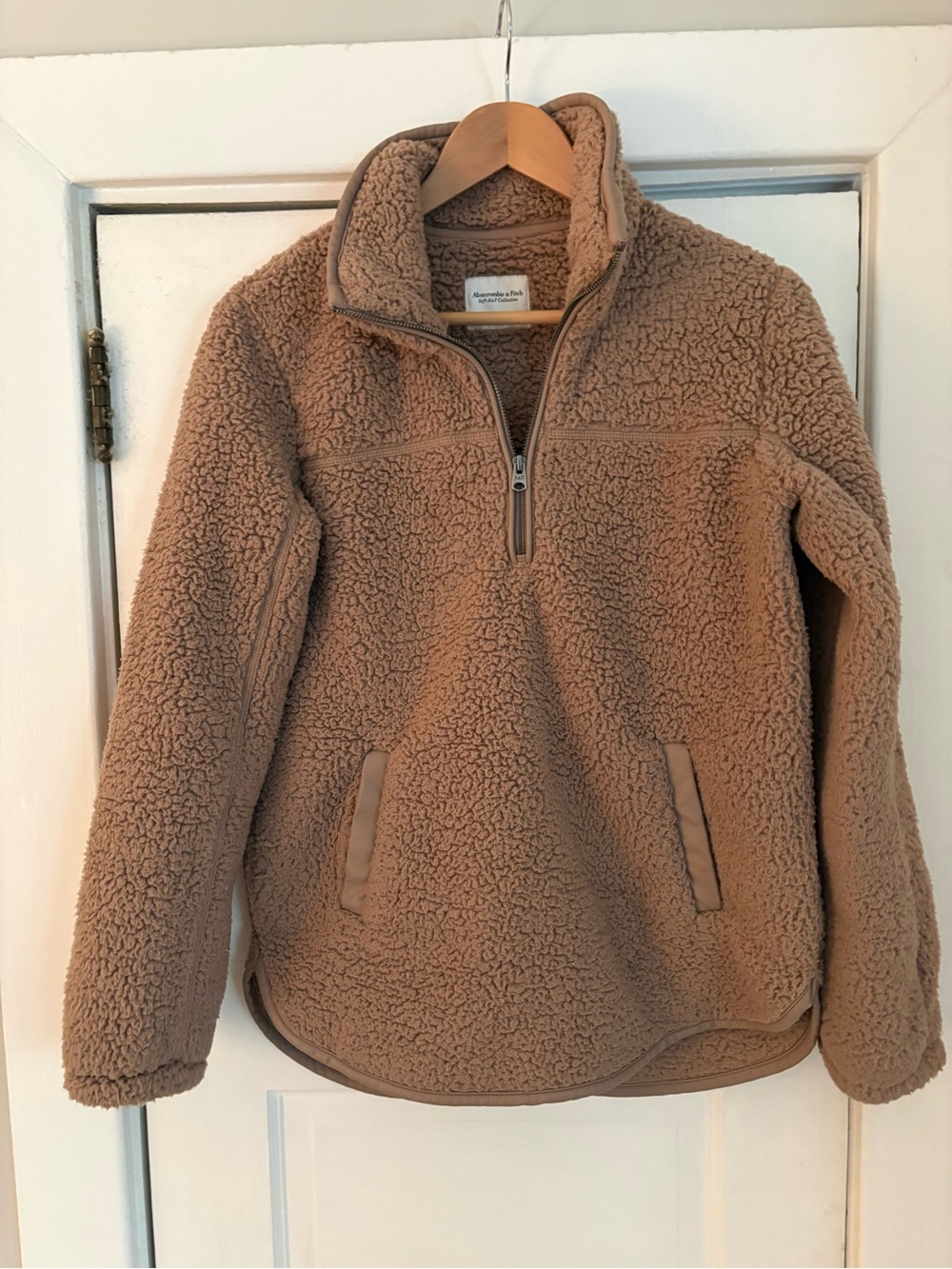 Abercrombie & Fitch Tan Sherpa Half-Zip Pullover